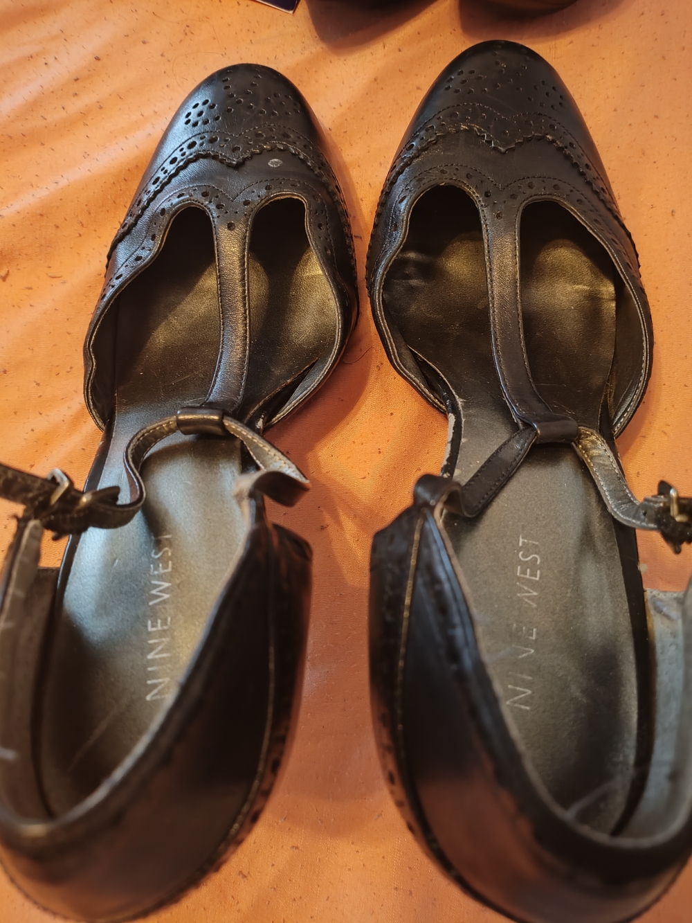 Nine West Black T-Strap Brogue Flats
